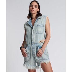 One Teaspoon NWOT Kansas Blue Palisades Overall‎ Intentionally Distressed SZ XL